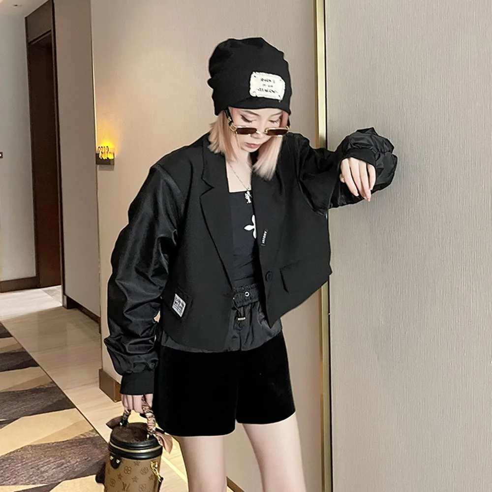 Cropped Black Blazer Women Long Sleeve Suit Jacket Single Buckle Fashion Woman Blazer 2025 Casual Streetwear Short Coat Female