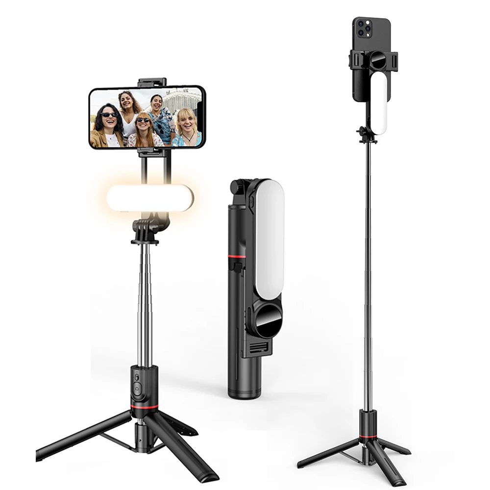 Wireless Selfie Stick Tripod Stand with Detachable Fill Light Remote Control Aluminum Alloy Stable Shooting Vlog Live Streaming