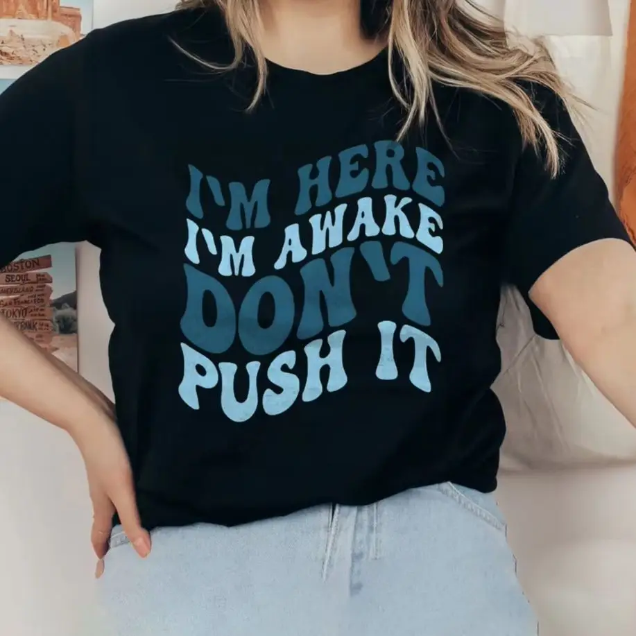 

Футболка Don't Push It Y2K, топы, женская одежда, хлопковые повседневные футболки с круглым вырезом и графикой, красочные футболки, уличная одежда, принт с буквами