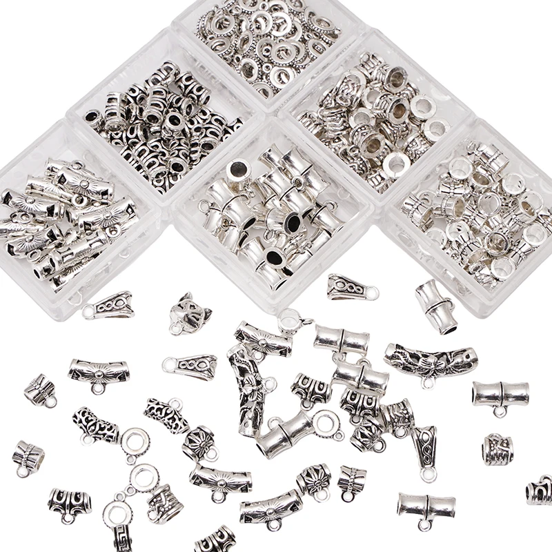 

10pcs Beads Bails Pendants Charm Tube Beading Jewelry Silver Plated Gold Antique Spacer Beads Connector for Making DIY Necklace