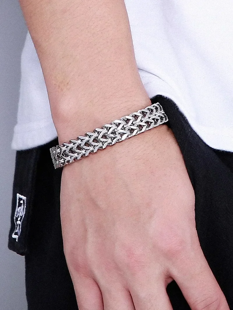 New Domineering Titanium Steel Double Row Bracelet for Men Trendy Retro Personality Generous Coarse Fashion Jewelry