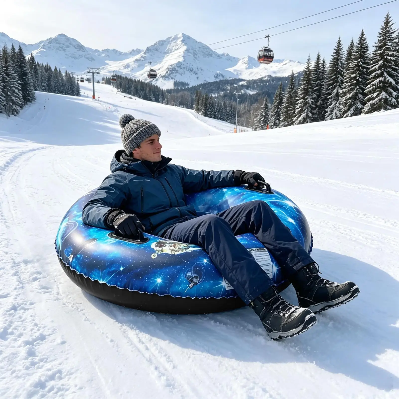 Snow Tubes 47 Inch Heavy-Duty Inflatable Snow Tube With Comfort Handles Cold-Resistant Winter Sled Toy For Ski Resort Outdoor