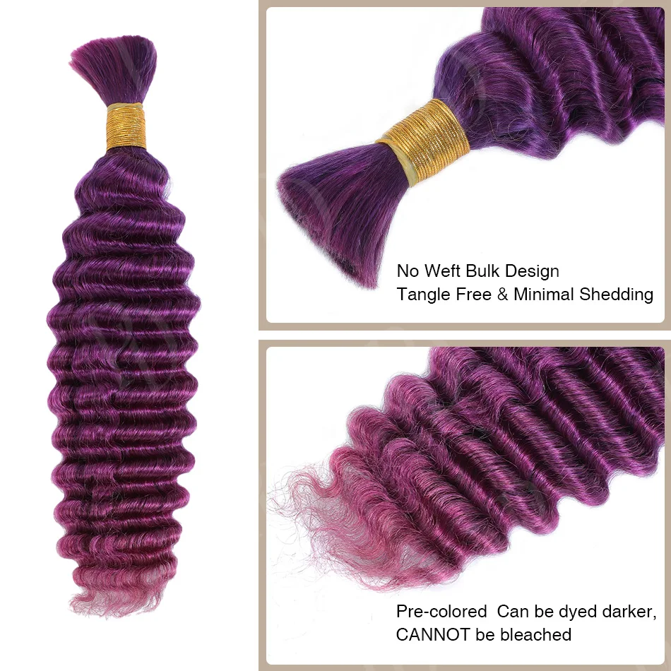 Purple Braiding Human Hair Bulk Deep Wave 100g/Bundle Boho Curly Virgin Brazilian Boho Braids Hair Extensions For Salon