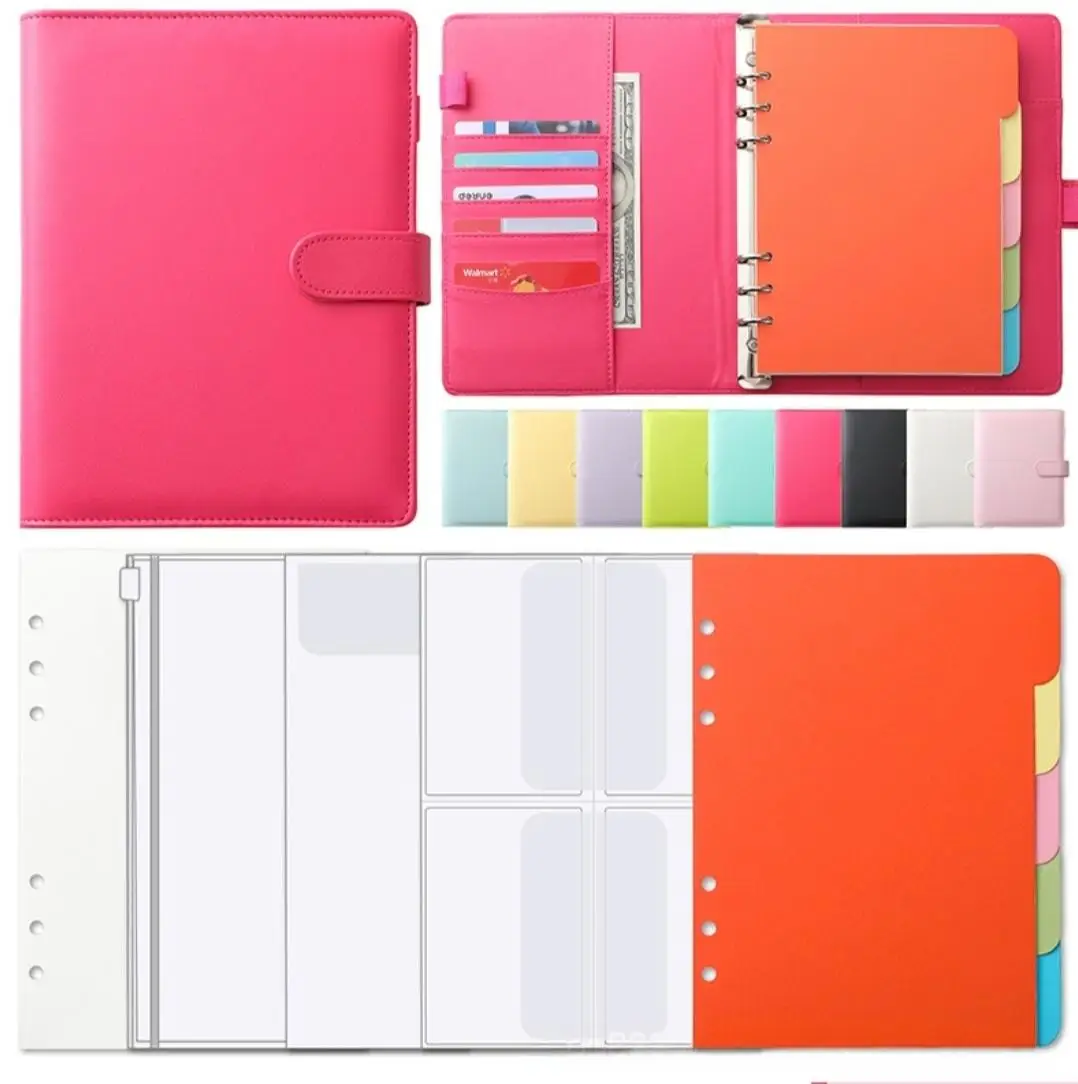 

New A5 Binder Refillable Planner Notebook 6 Ring PU Leather Binder Journal with 3 styles Pockets, 5 Dividers, 80 Refill Papers