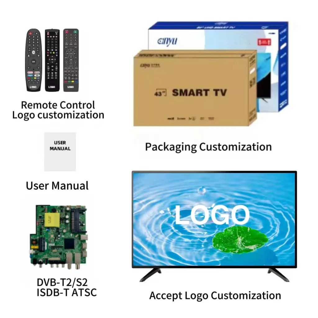 2025 Factory OEM/ODM 50-100 بوصة 4K Ultra HD تلفزيونات Android الذكية - شاشة LCD مسطحة قابلة للتخصيص للفنادق والمنازل