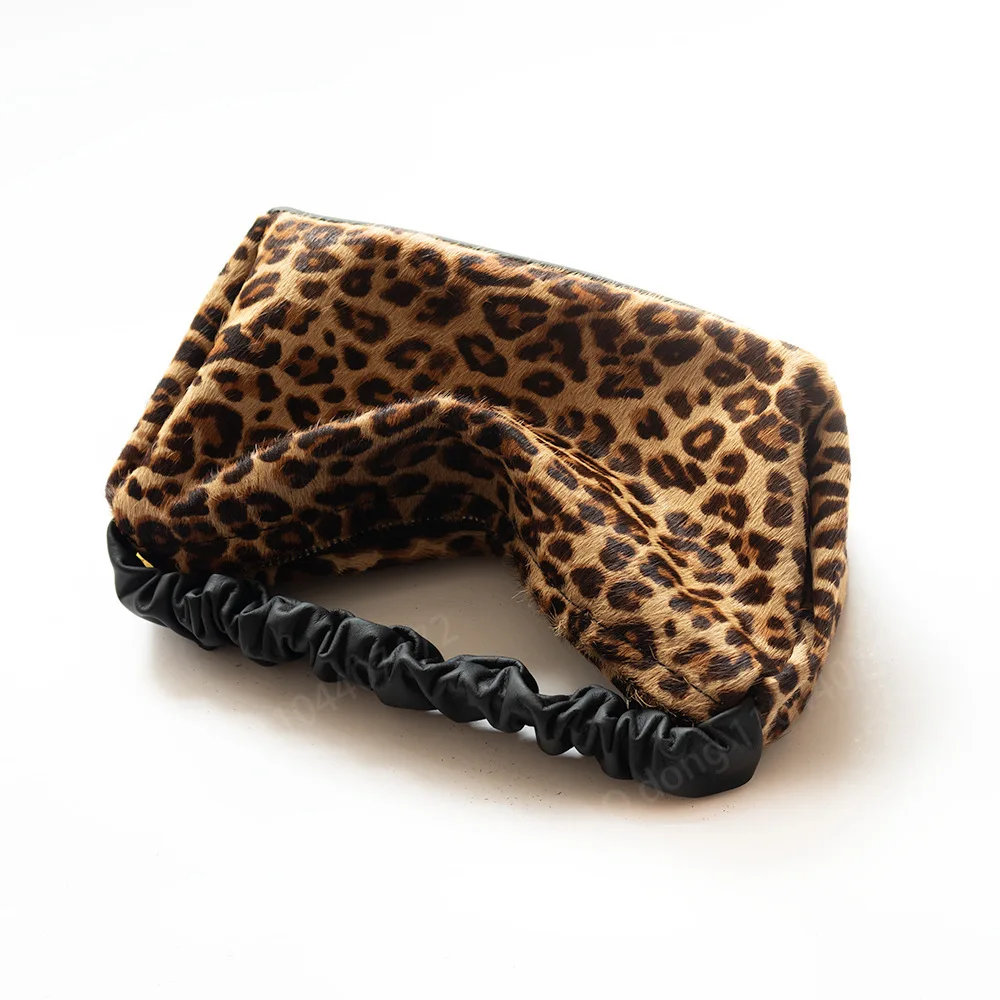 Yao Dong Autumn/Winter Japanese Korean fashion trends Horsehair leopard print fur bag crossbody small bag Luxury Leopard print f