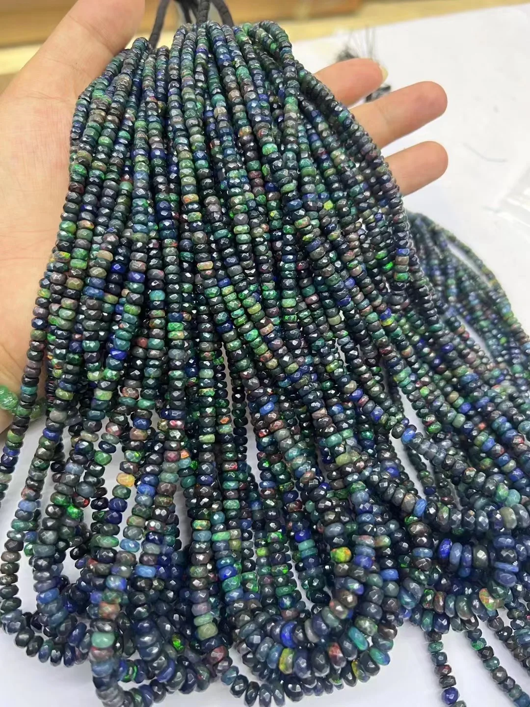 AAA Wholesale Top Natural Ethiopian Black Opal Rondelle Gem Stone Loose Beads For Jewelry Making DIY  Necklace Bracelet For Gift