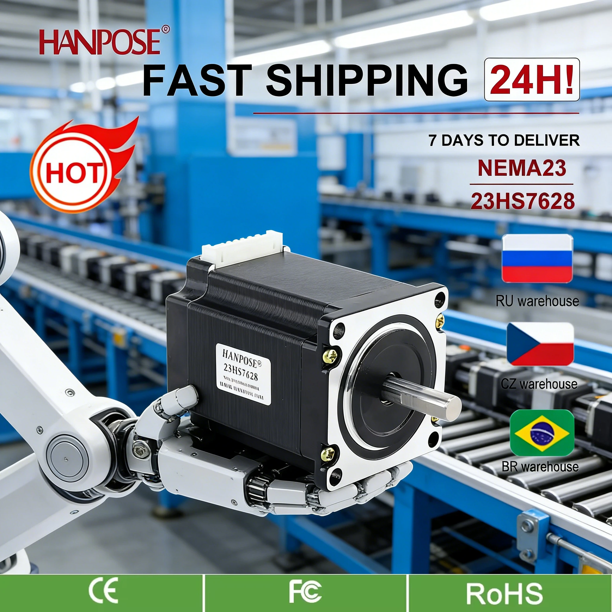 Шаговый двигатель HANPOSE Nema23, 2.8А, 189Н.см, 4-проводной, 23HS7628, для 3D-принтеров и мониторного оборудования