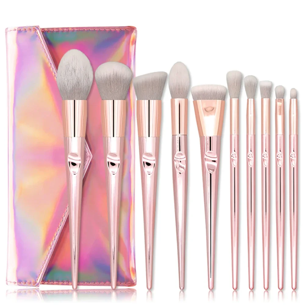 Private Label Pink Laser Bag Thumb Makeup Brush Set Custom Logo Powder Soft Fluffy Portable Beauty Make Tools Makeup Wholesale