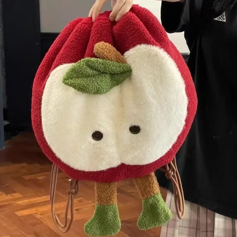 Y2K Apple Backpack with Drawstring Cute Kawaii Lolita Style Large Capacity Crossbody Bag for Back to School Computer Storage