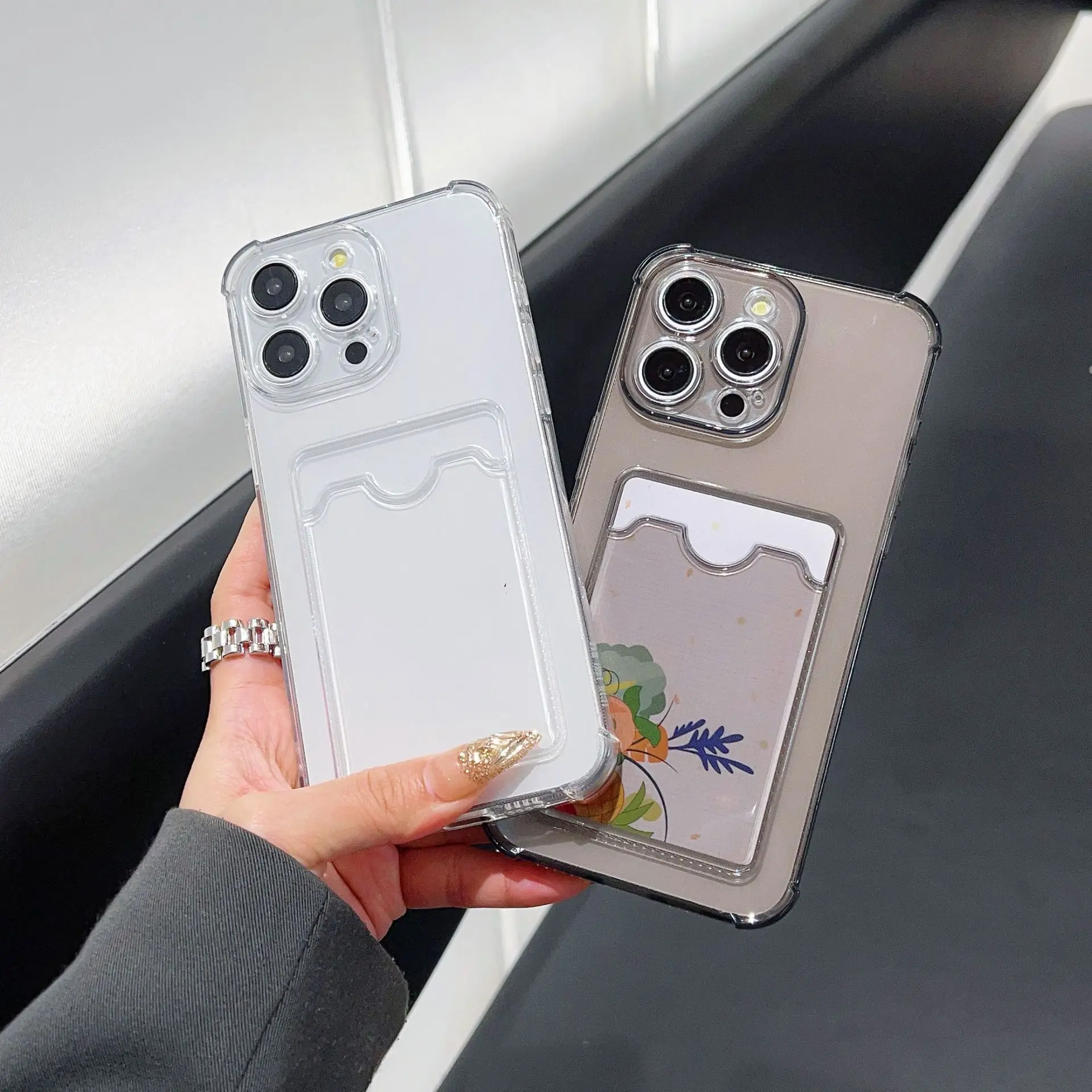 Transparent Card Slot Silicone Case For iPhone 16 15 14 13 12 11 Pro Xs Max Mini XR 7 8 6 6S Plus SE 2020 2022 Protection Cover