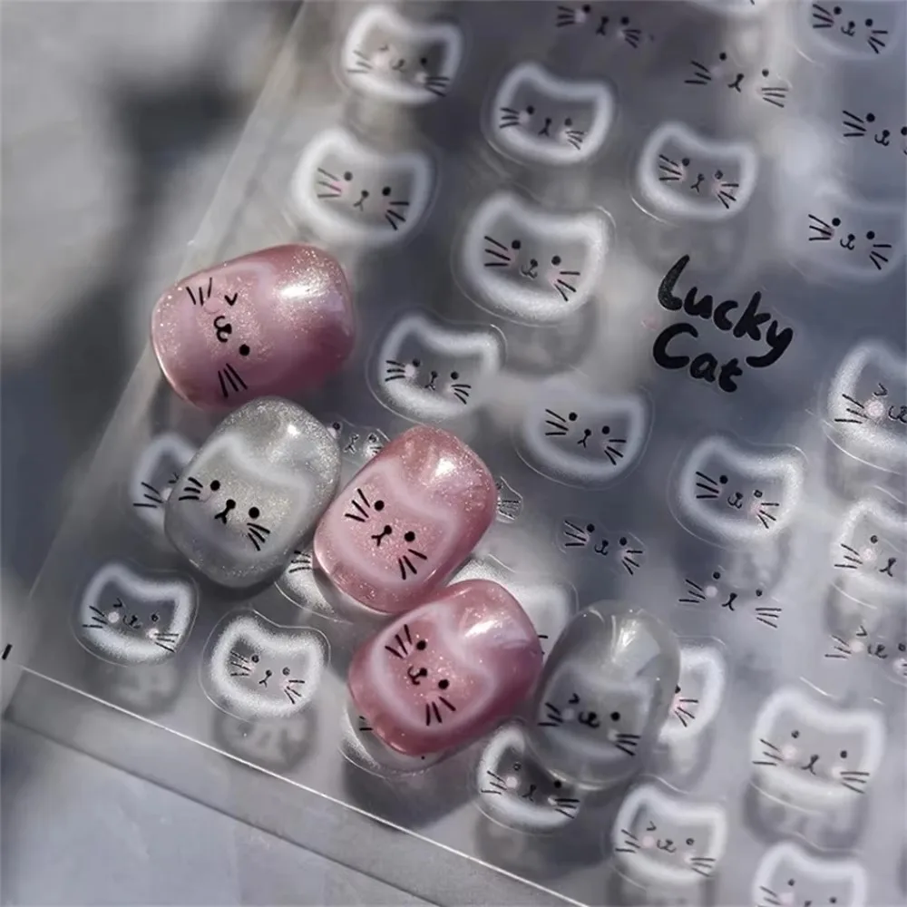 White Halo Dyeing Cat Face Cup Black Orange Toy Umbrella Love Heart Kitty Cake Embossed Relief Nail Art Stickers Manicure Decals