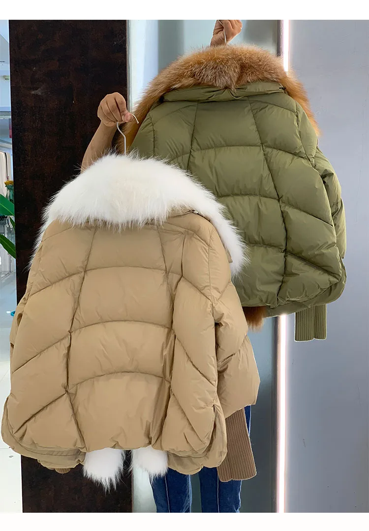 2026 Winter Real Fox Fur Collar White Duck Down Padded Down Jacket Regular Fashion Warm Big Fur Collar Women's Coat