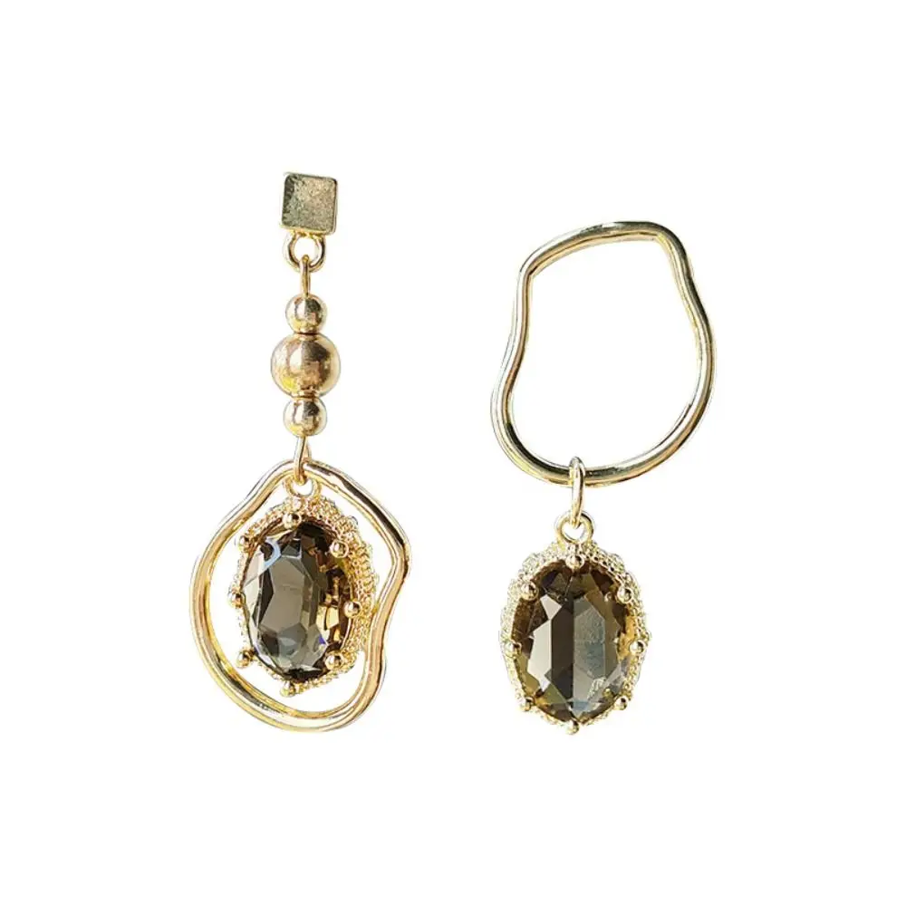 Brown Crystal Crystal Earrings Designer Style Asymmetrical Design Metal Earrings Metallic Brown Gemstone Earrings Woman's