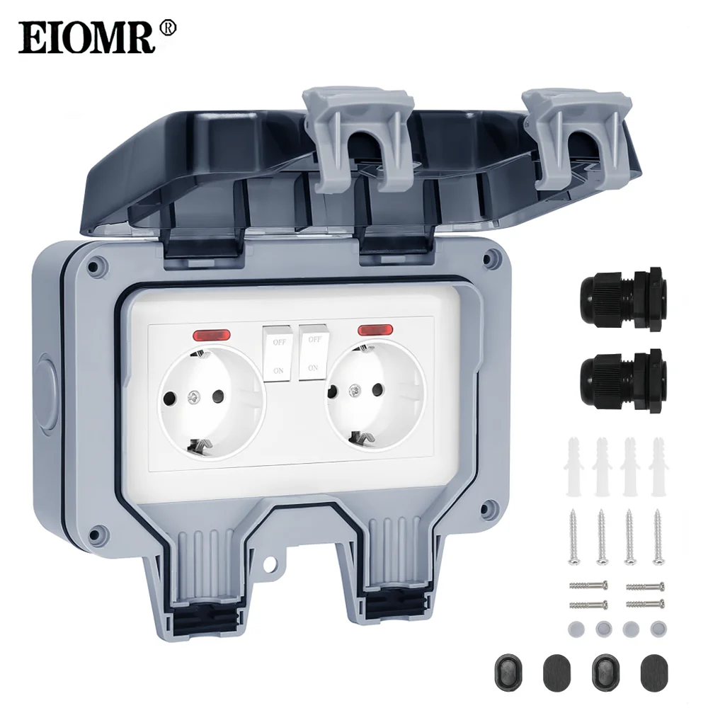 EIOMR Waterproof Socket Box, IP66 Rated Water EU French UK Universal Standard Power Plug Perfect for Outdoor, Bathroom, Kitchen