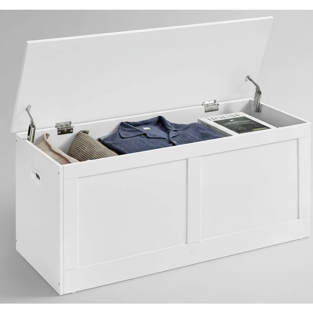 

Farmhouse Storage Bench with Safety Hinges, 300lb Capacity Shoe Chest for Entryway Bedroom Living Room, Cloud White