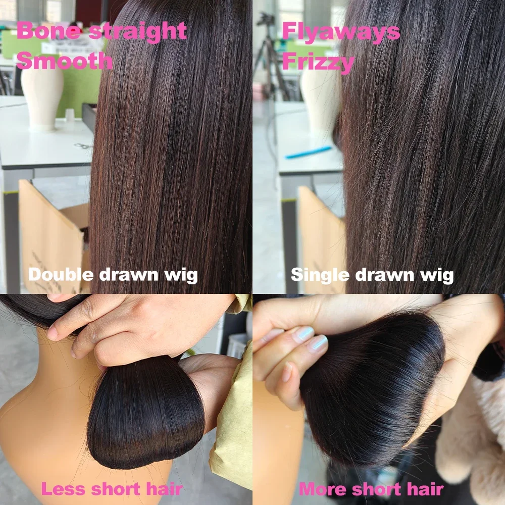 Bleached Knots 300% Super Double Drawn Raw Vietnamese Hair Bone Straight Human Hair Wig Pre-plucked Glueless Wigs Ready to Wear