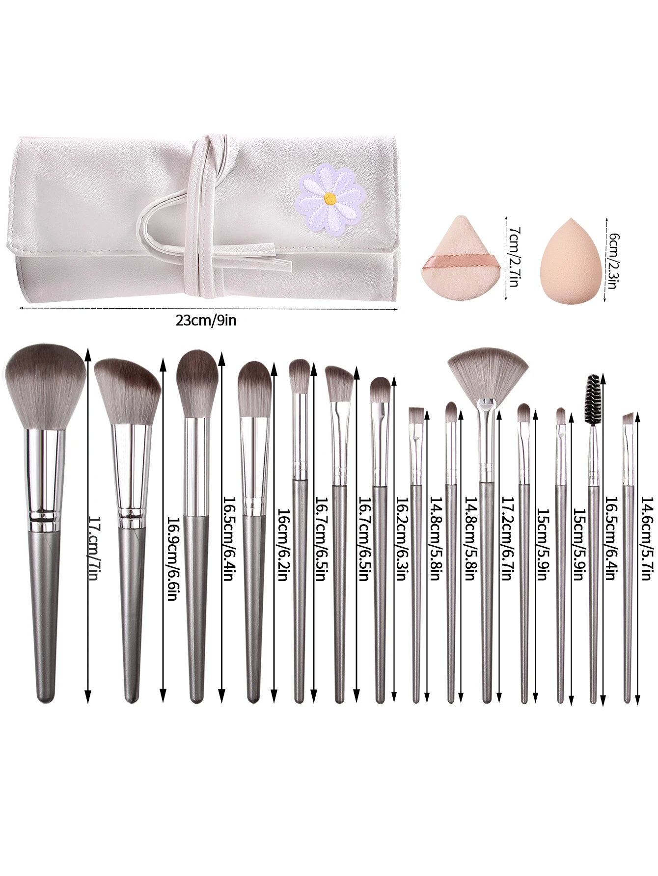 The 19PCS high-quality makeup brush set includes a multi-purpose facial brush, a soft sponge egg powder puff and a strap bag