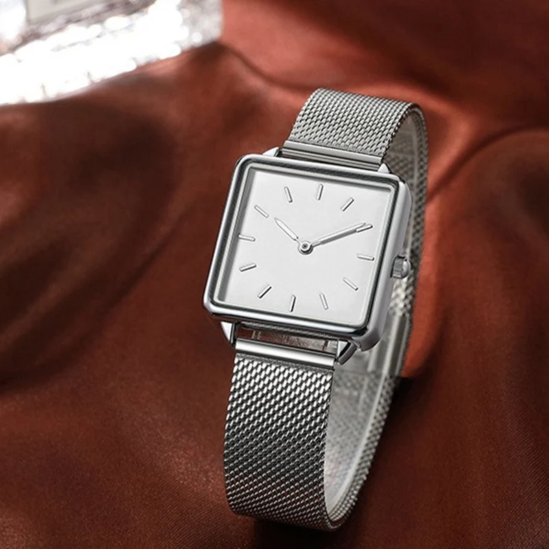 Luxury Women Watches Fashion Simple Square Ladies Quartz Wristwatch Metal Mesh Strap Elegant Lady Women\'s Watch Gift Reloj Mujer