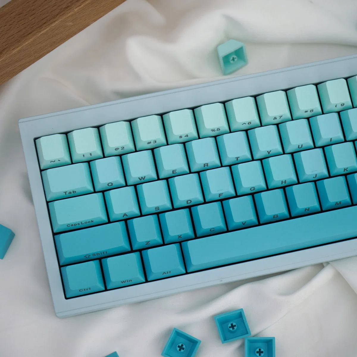 lado impresso keycaps para teclado gamer gradiente azul pbt dye sub perfil cereja cereja gateron mx switches gh60 125 chaves 01