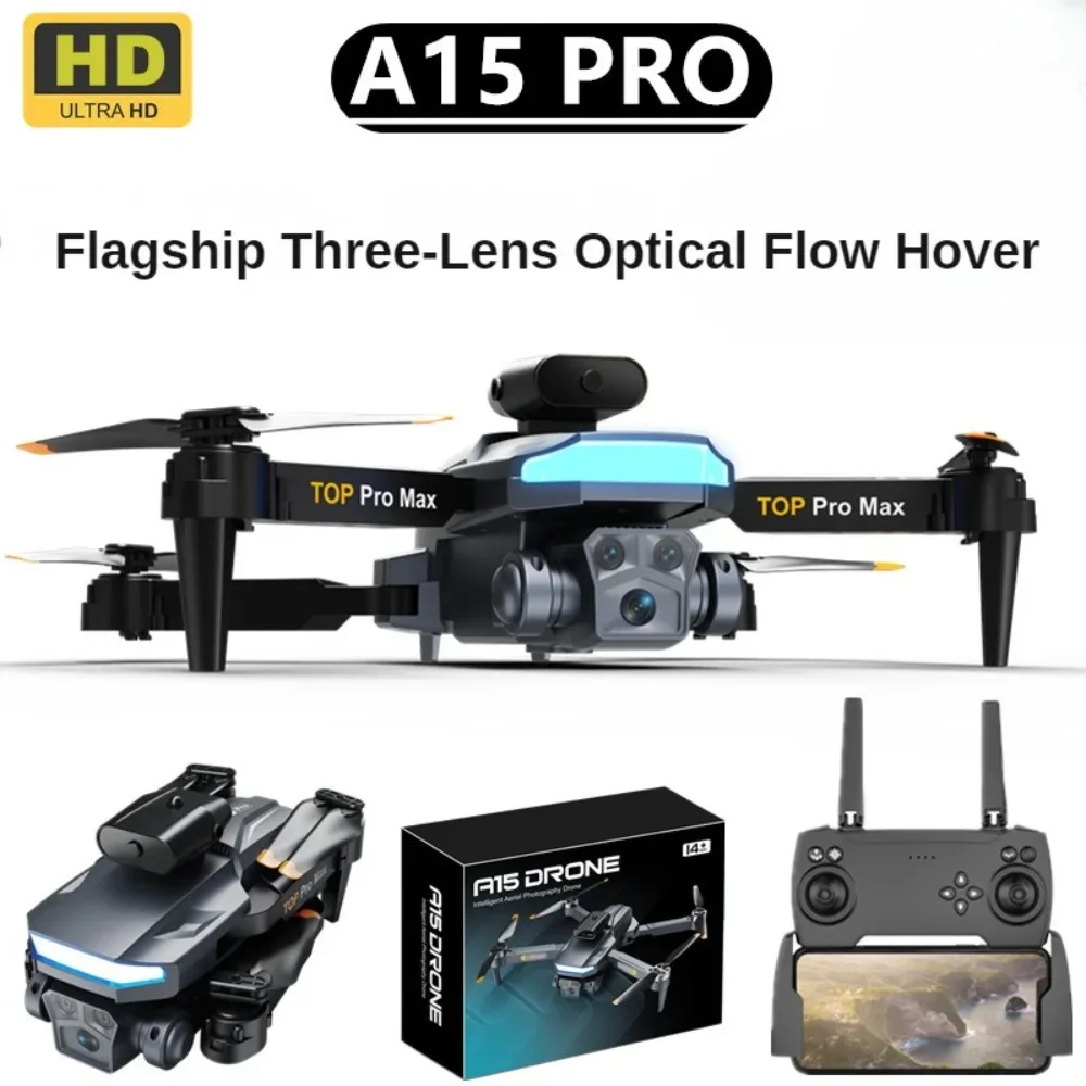 New A15 Pro Aerial Drone Folding Optical Flow Automatic Obstacle Avoidance Quadcopter Remote Control Aircraft Toy Birthday Gift