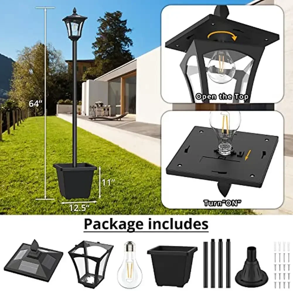 64 Zoll Solar Laternen pfahl Licht mit Pflanzer High Lumen Straßen laternen wasserdicht ip45 Outdoor Solar Post Licht Innenhof Garten