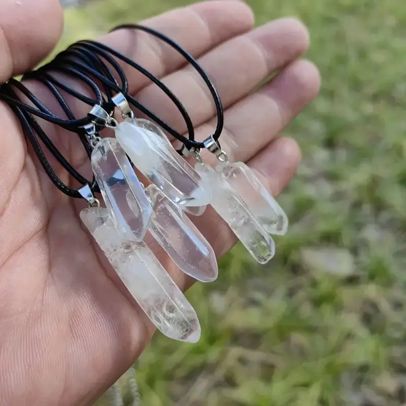 

Ожерелье из натурального белого кристалла с одним кристаллом, кулон с шестиугольной колонной из грубого кристалла, кулон, аксессуары.