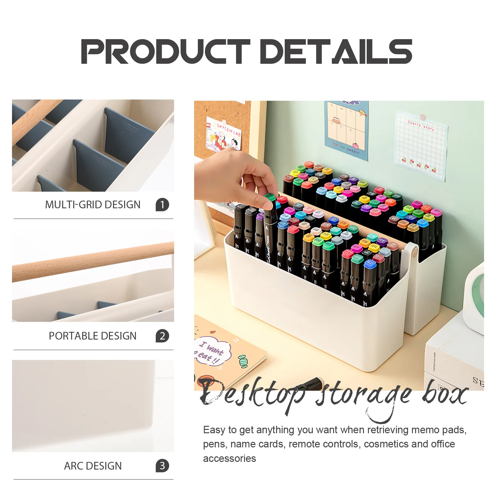 

Desktop Organizer Stationery Storage Box Multi-Grid Design For Office Supplies Makeup Lipstick Pen Holder Remote