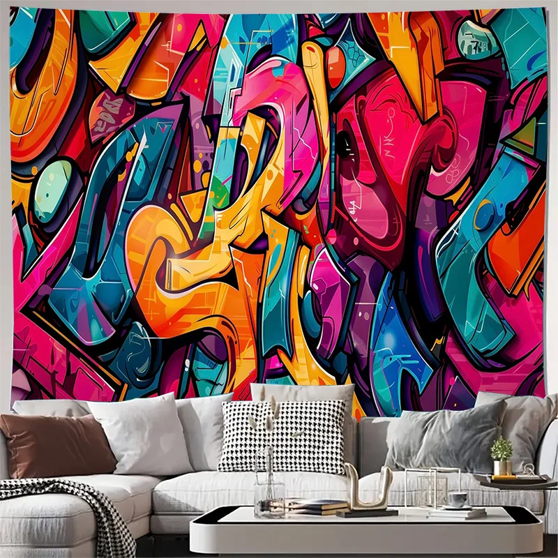 Colorful Graffiti Street Art Wall Tapestry Machine Washable All Season Decor Art Print Urban Style Design Home nontoxic material