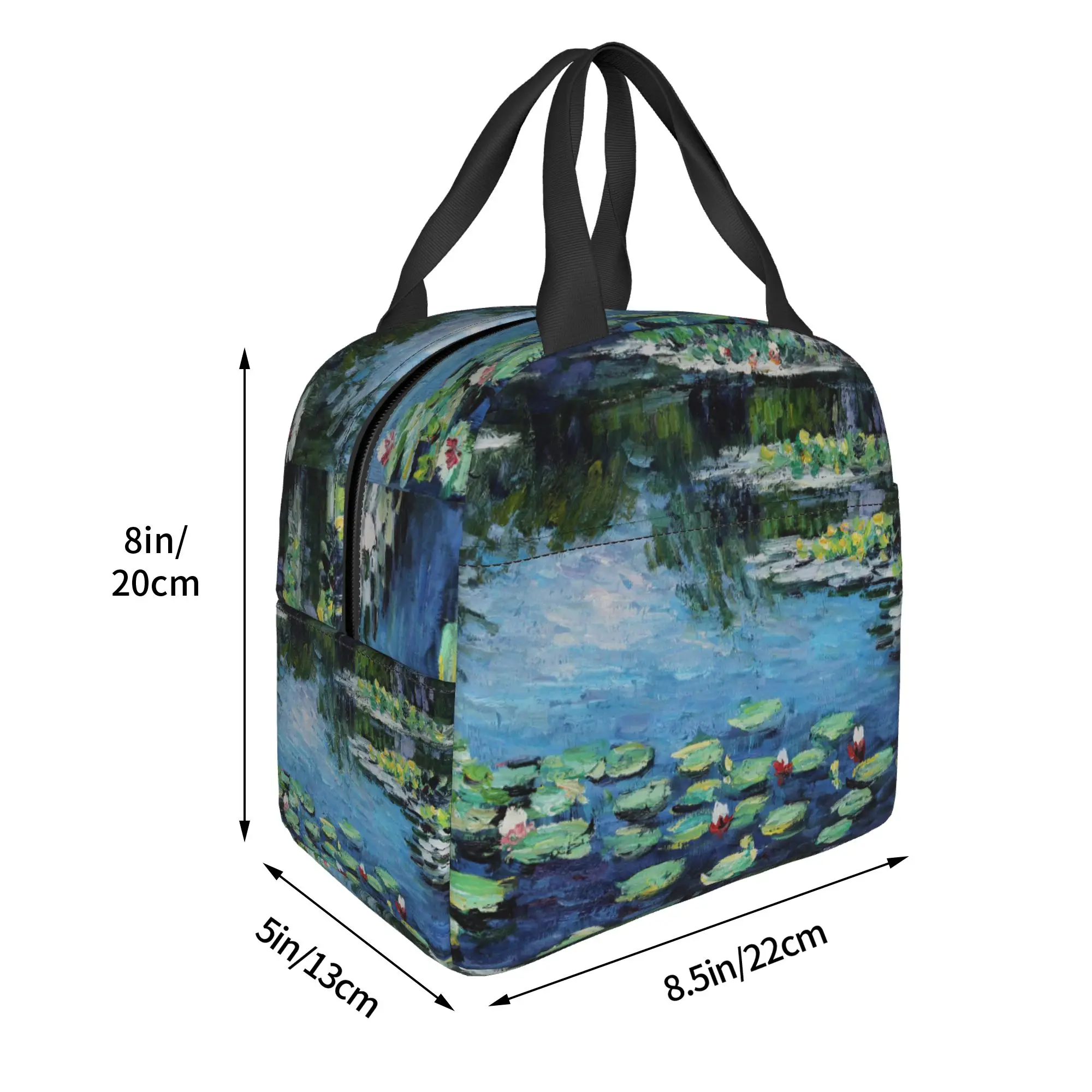 Monet-Bolsa de almuerzo con estampado de flores de loto para hombre, mujer y niño, bolsa pequeña para Picnic al aire libre, trabajo, escuela, regalo