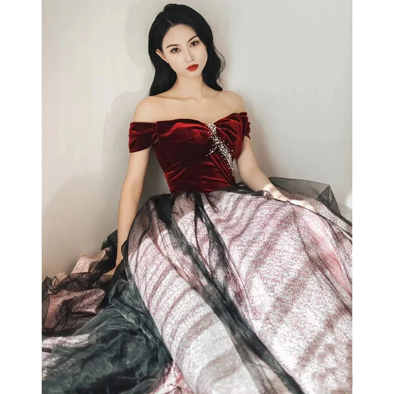 Customized Luxury Vintage Evening Dress Wine Red A-line Beading Floor-length Party Formal Gowns for Women Vestidos De Noche