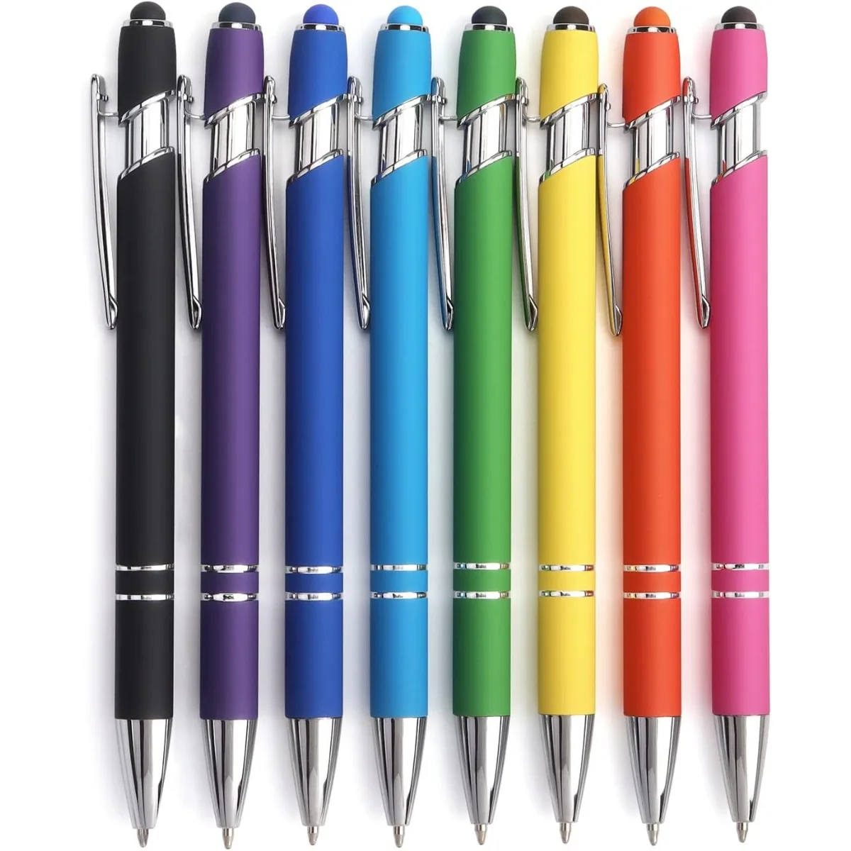 

8 Pack Ballpoint Pen 2-in-1 Stylus Retractable Ballpoint Pen with Stylus tip, Metal Stylus Pen Touch Screens, 1.0 mm Black Ink