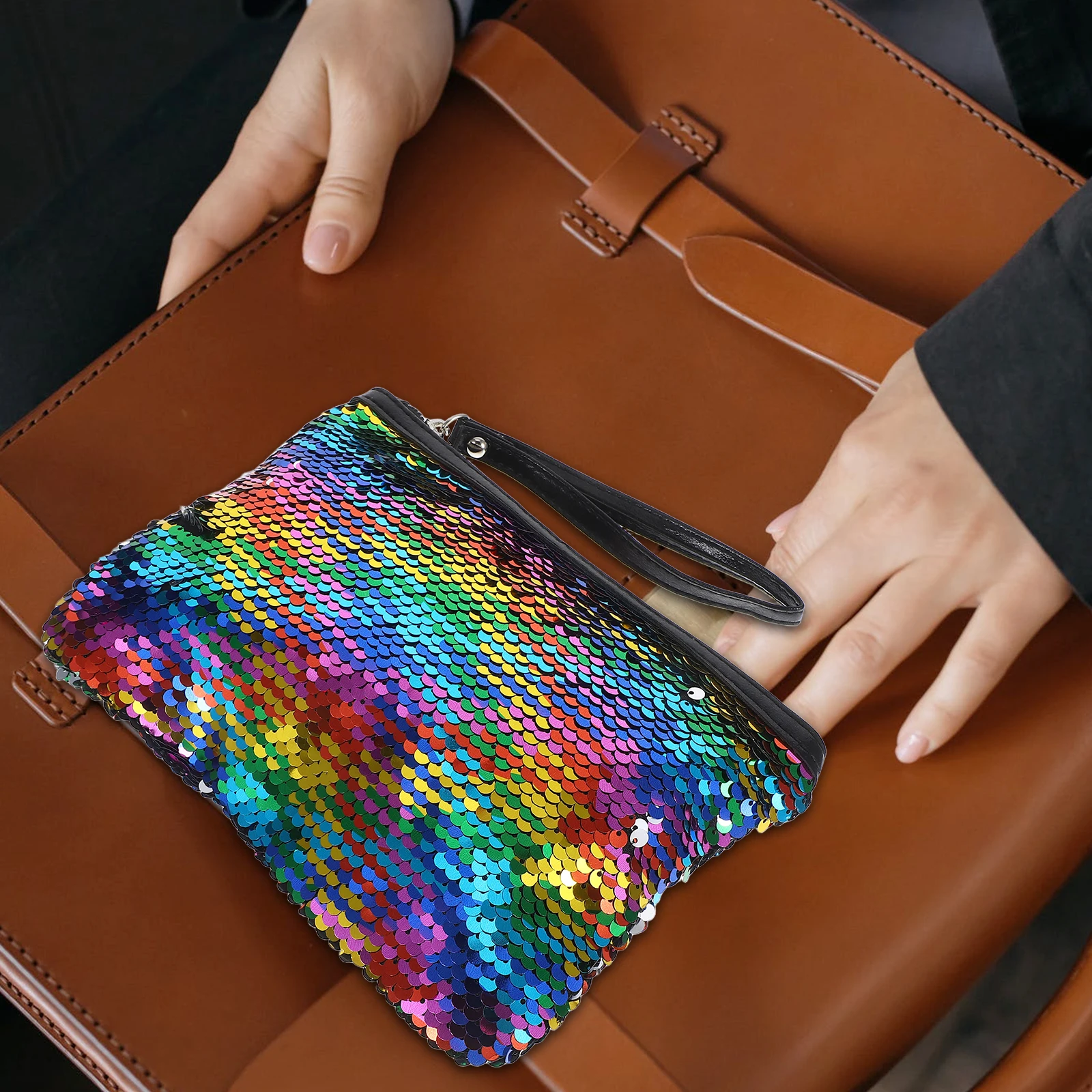 

Glitter Changeable Sequin Bag Waterproof Zipper Storage Pouch Small Colorful Makeup Bag For Travel Gift (Paillette