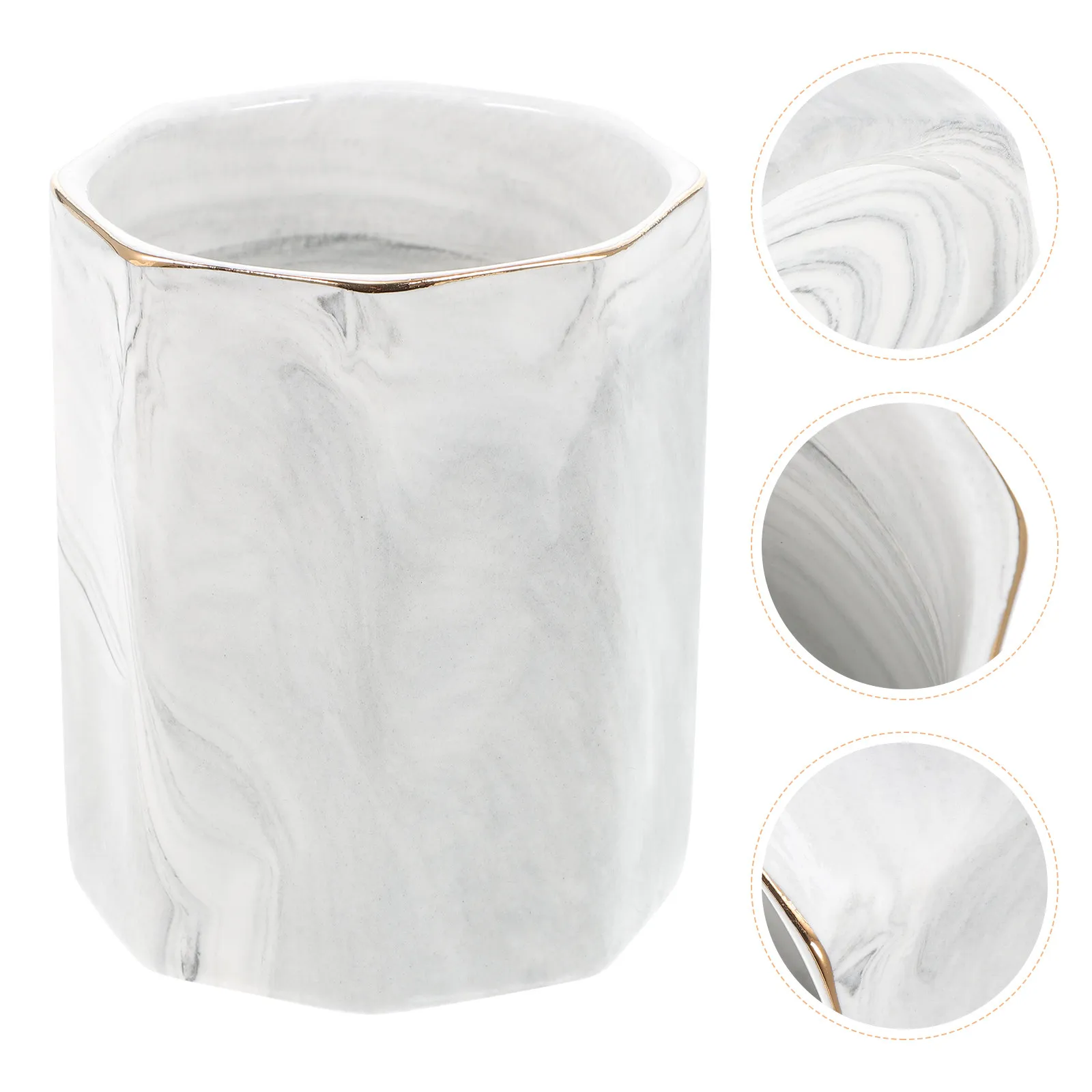 Marble Desk Organizer Pencil Holder Makeup Brush Cup Toothbrush Holder Elegant Office Accessories for Women Students Teachers