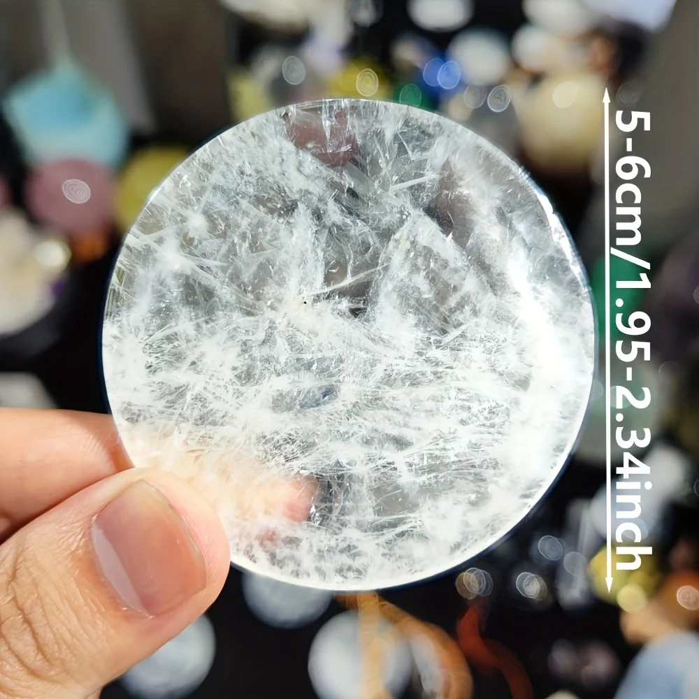 1pc Quartz Crystal Slice Coaster & Decorative Stone - White/Gray Marbling Veining, Bohemian-Style Round Base for Home/Office