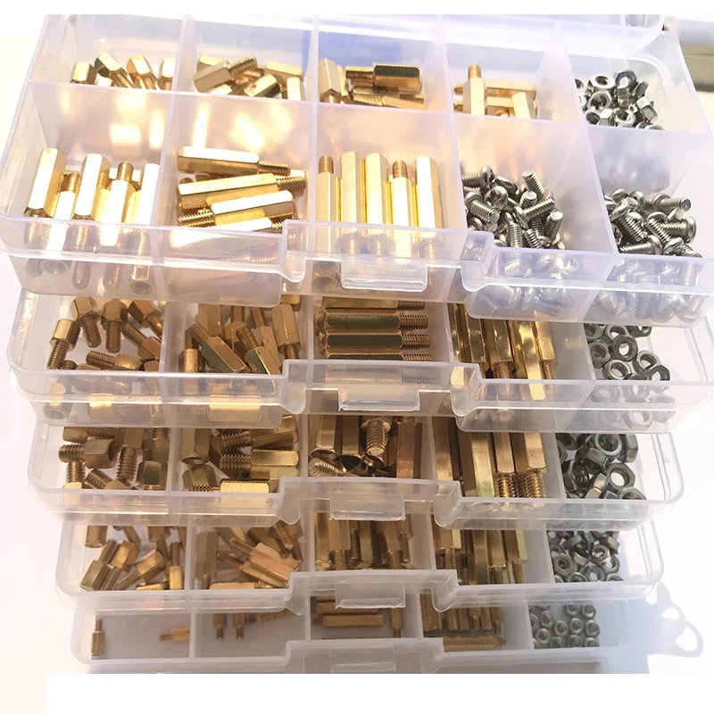 M2 M2.5 M3 M4 Male Female Brass Hex Column Standoff Spacer Pillar Screw Nut Assortment Kit 240pcs