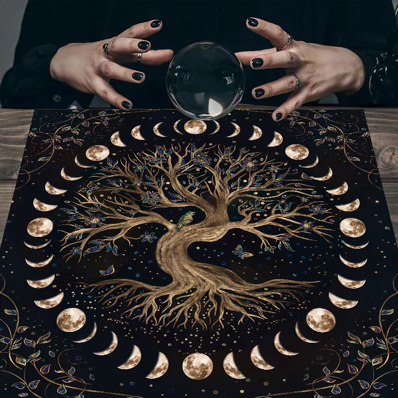 VIKAMA Tarot Altar Cloth Tree of Life Moon Phase Divination Mat Reading Spiritual Astrology Witchy Home Decor