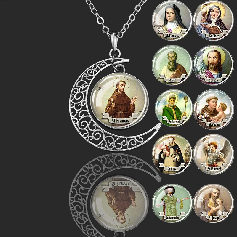 Church Souvenir 12Saints Bracelet Christian Jewelry Metal Crescent Necklace Jesus Followers Church Souvenir Gift CatholicismGift