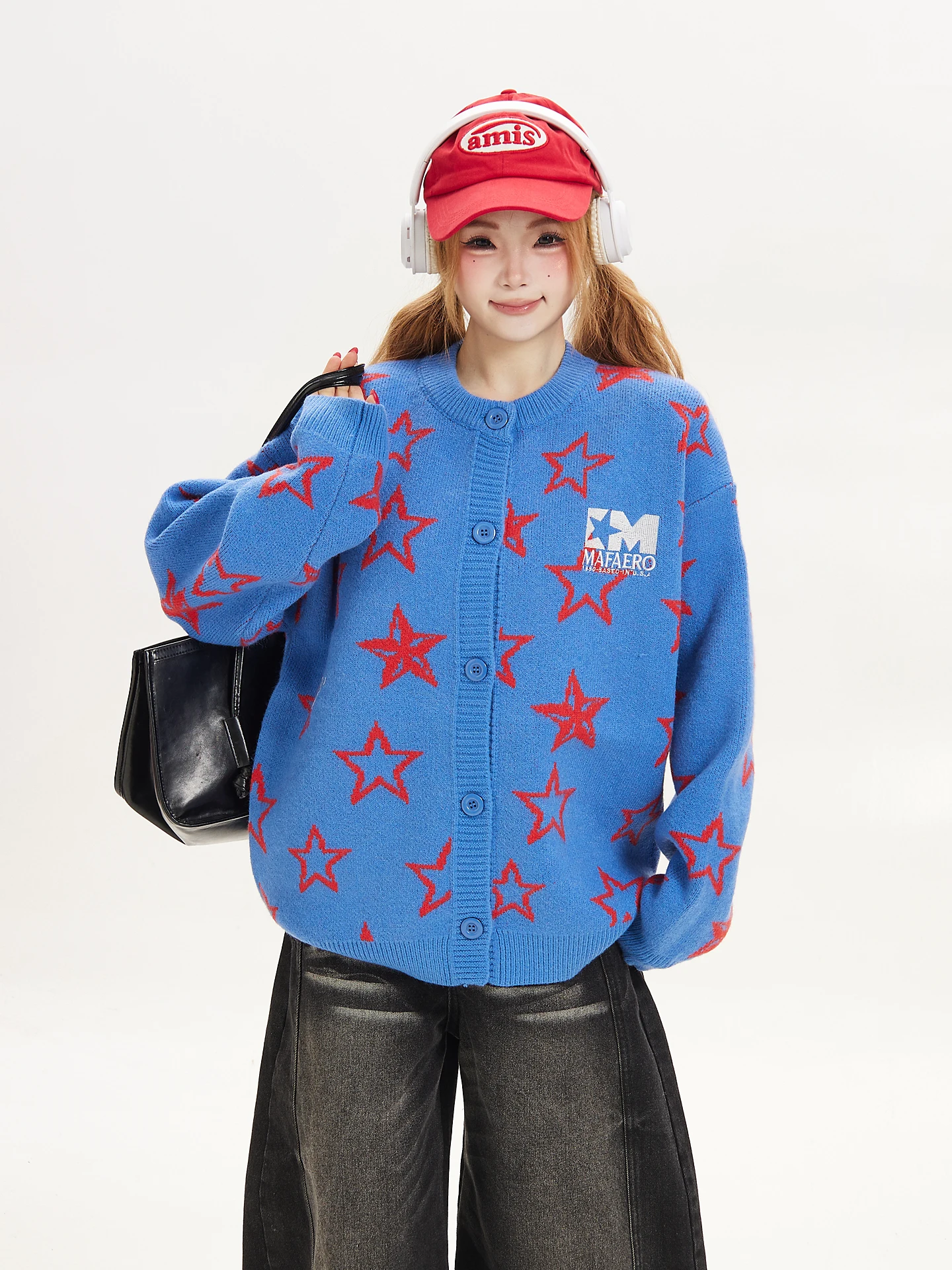 American Lazy Star Embroidered Knitted Open Cardigan Women Loose Sweater Jacket Autumn New Style Casual Comfortable Nylon Pol...