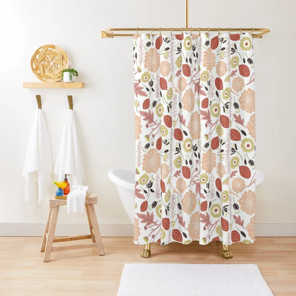 

White Playful Floral Mix Shower Curtain Waterproof Fabric Shower Anime Bathroom Modern Showers For Bathroom Bathtub Curtain