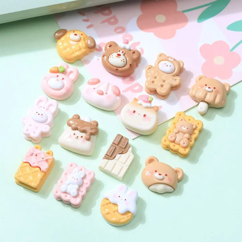 20pcs New Animal Resin Bread Charms Waffle Cookies Scrapbooking DIY Crafts Accessories Flatback Colorful Slime Charms Kids Toy