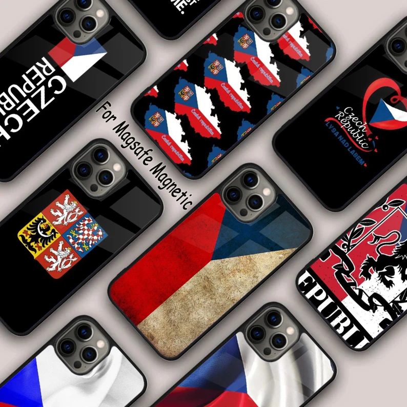 Czech Republic Heart Flag Emblem Magnetic Phone Case For APPLE iPhone 16 14 13 12 11 Pro Max 15 Plus Wireless MagSafe Cover