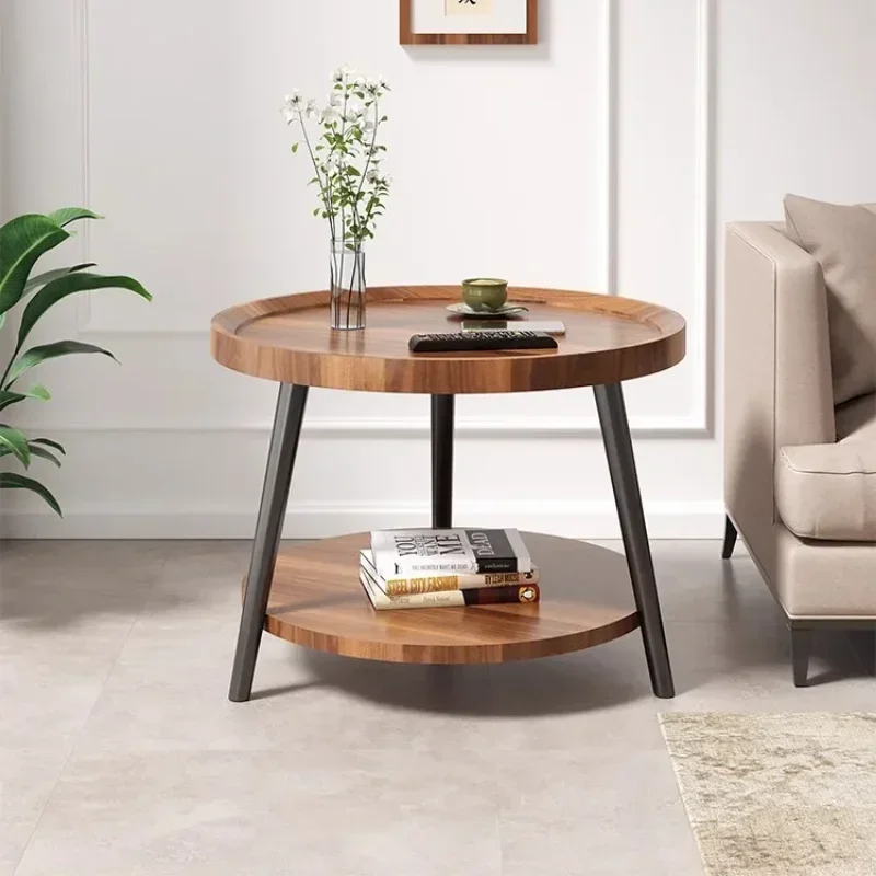 Creative Round Triangle Coffee Table Double Storage Side Table Load-Bearing Tea Bar Recessed Desktop Sofa Table