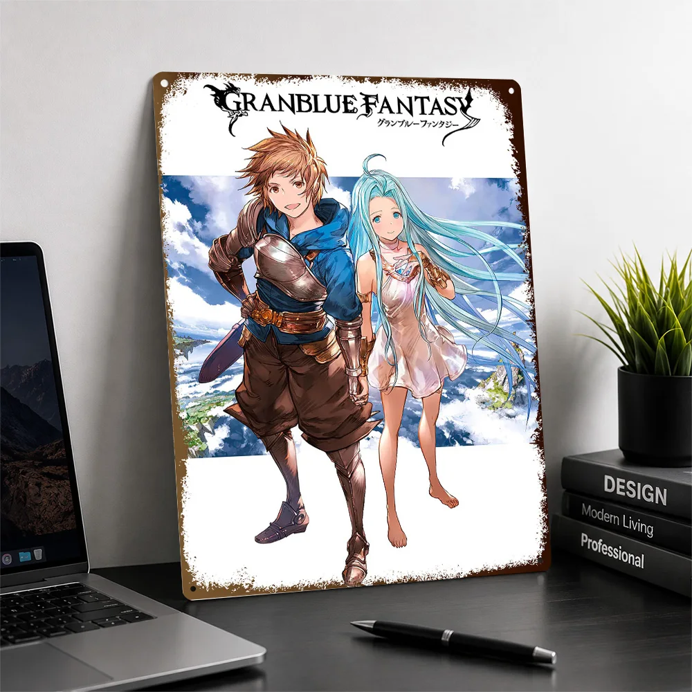 Granblue Fantasy Gran And Lyria Printed Poster Personalized Aluminum Metal Sign Celestial Glow Style Wall Art Enhances Bedroom