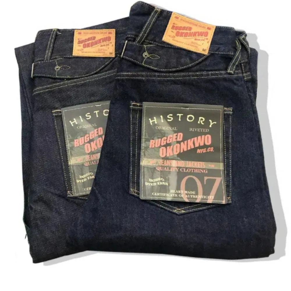 15.5oz Heavy Thick Primary Color Red Ear Straight Jeans Denning Denim Fake Binding Pants