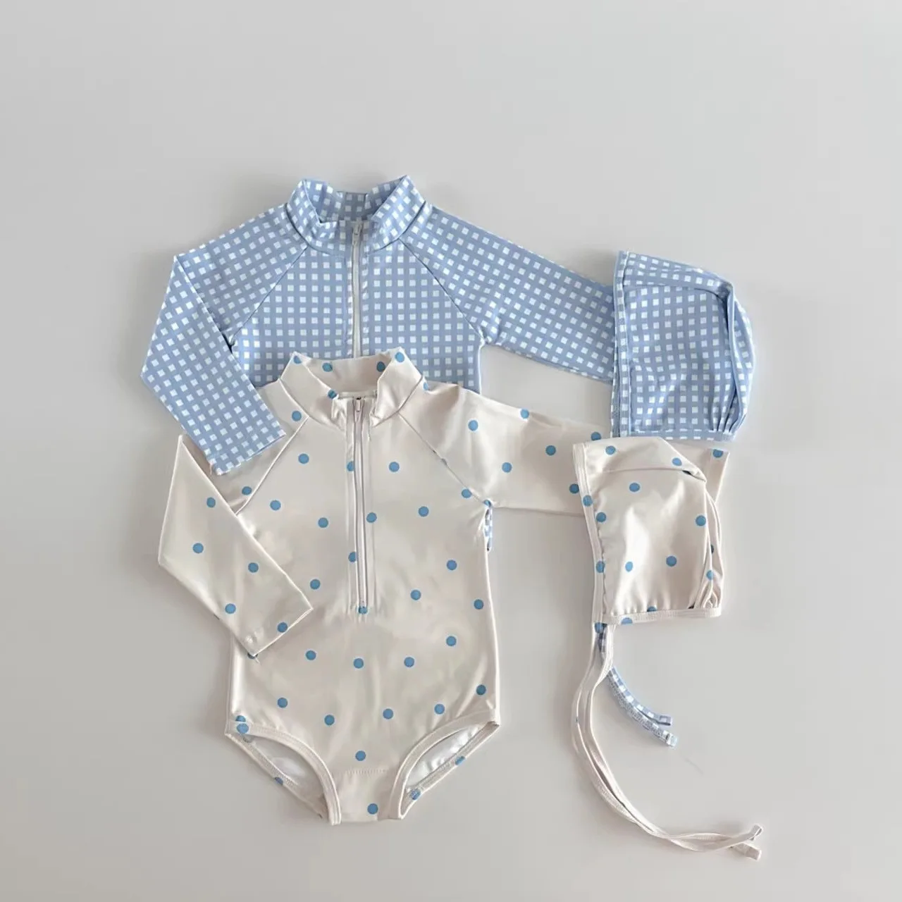 Baby Bodysuit 2025 Spring Summer New Boys And Girls Swimwear Cute Printed Checkered Polka-dot Sun-proof One-piece Swimsuit