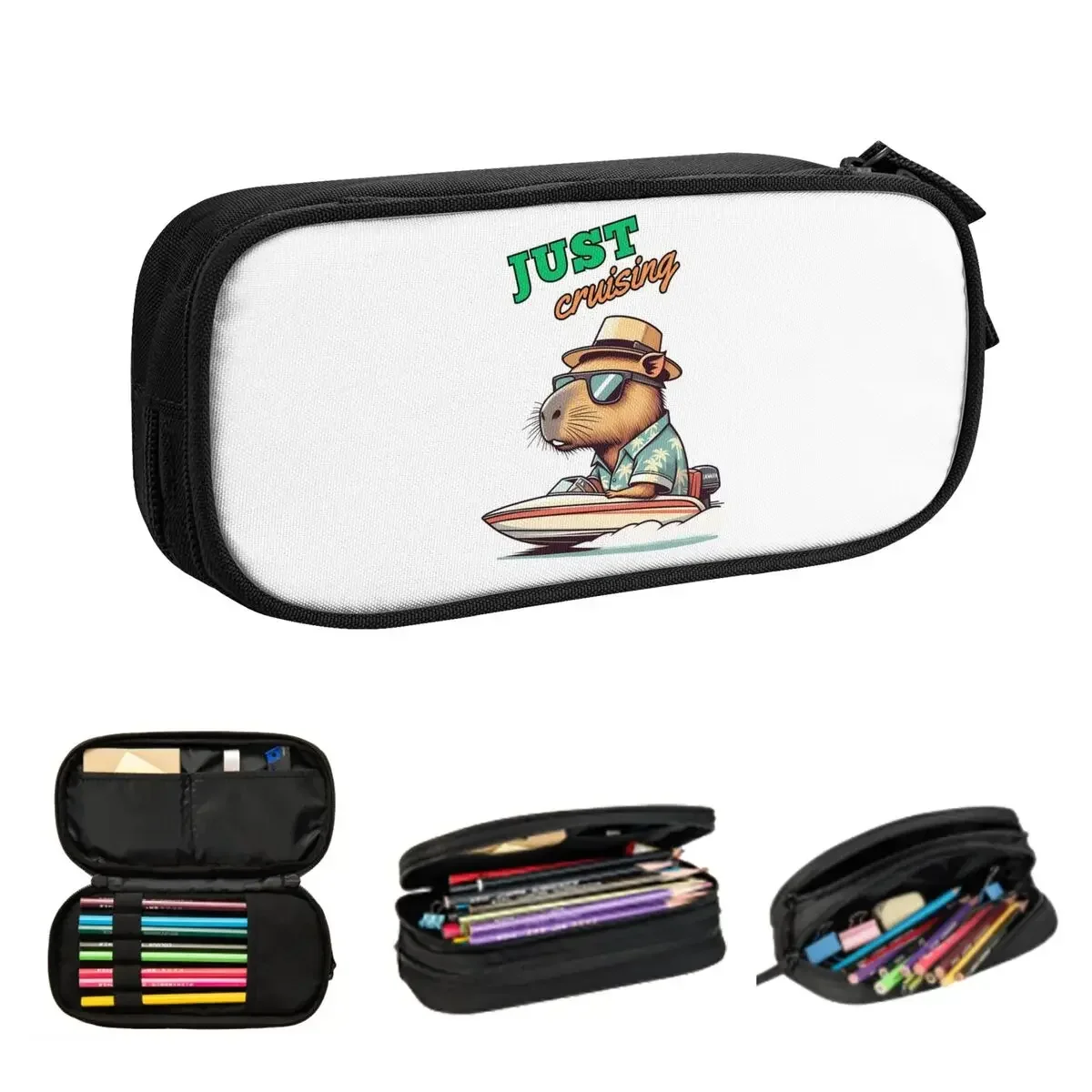 

Just Cruising Cute Capybara Animal Pencil Cases Large Capacity Pen Bags Pen Box Pencil Pouch For Boys Girls Students Stationery