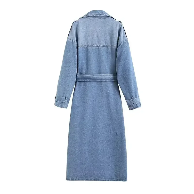 Blauwe Spijkerbroek Dames Lange Jas Met Riem Denim Kleding Vrouwelijke Lente Office Lady Business Werkkleding Hot Girl Coat Prom Dress