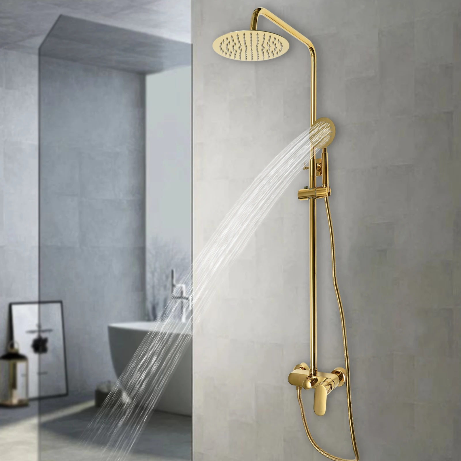 Gold Shower Set Faucet Adjustable Mixers Tap For Bathe Free Rack Rainfall Modern Bathroom Faucets