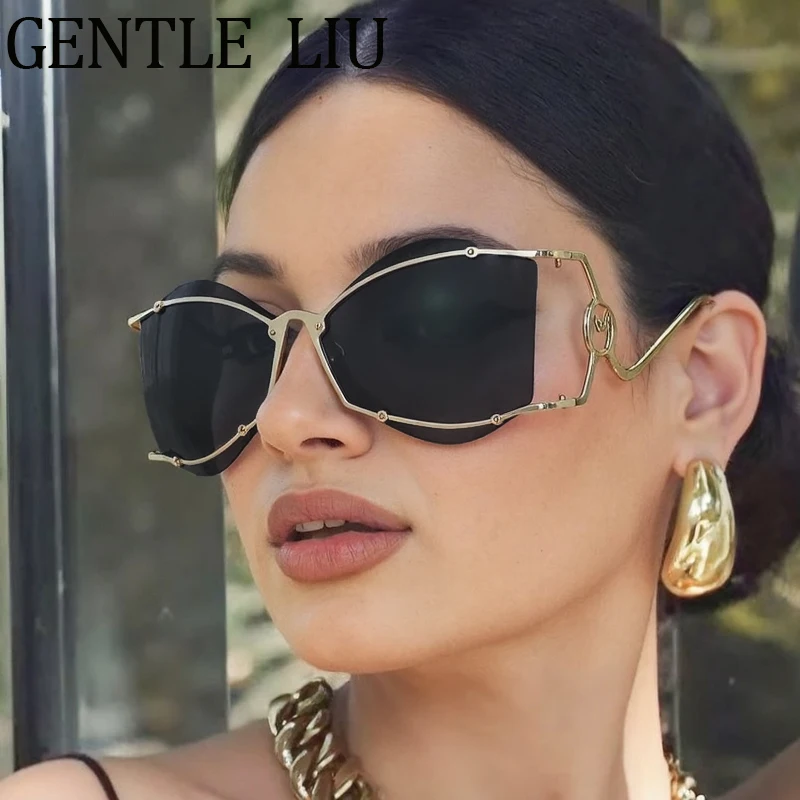 

Vintage Oversized Irregular Sunglasses Women 2025 Luxury Brand Fashion Metal Frame Y2K Punk Sun Glasess Travelling Eyewear UV400